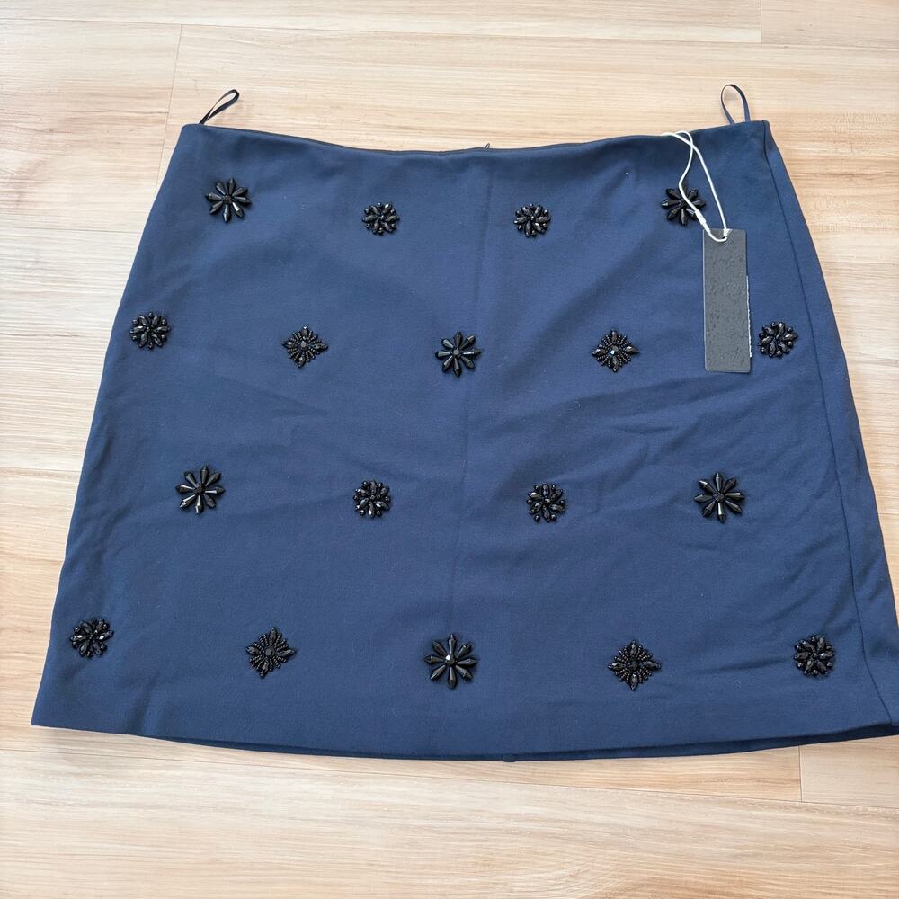 Esprit Collection flower-shaped bead embellishments navy blue mini skirt